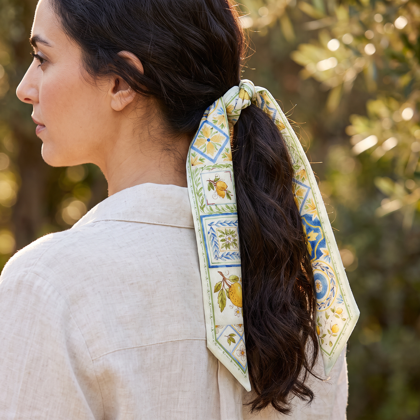 Mediterranean Lemons Scarf or Bag Tie | 25" Neck Scarf | Italian Lemon Colorway