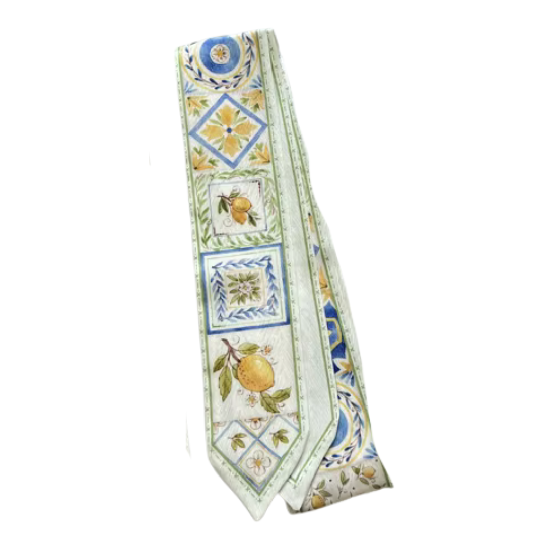 Mediterranean Lemons Scarf or Bag Tie | 25" Neck Scarf | Italian Lemon Colorway