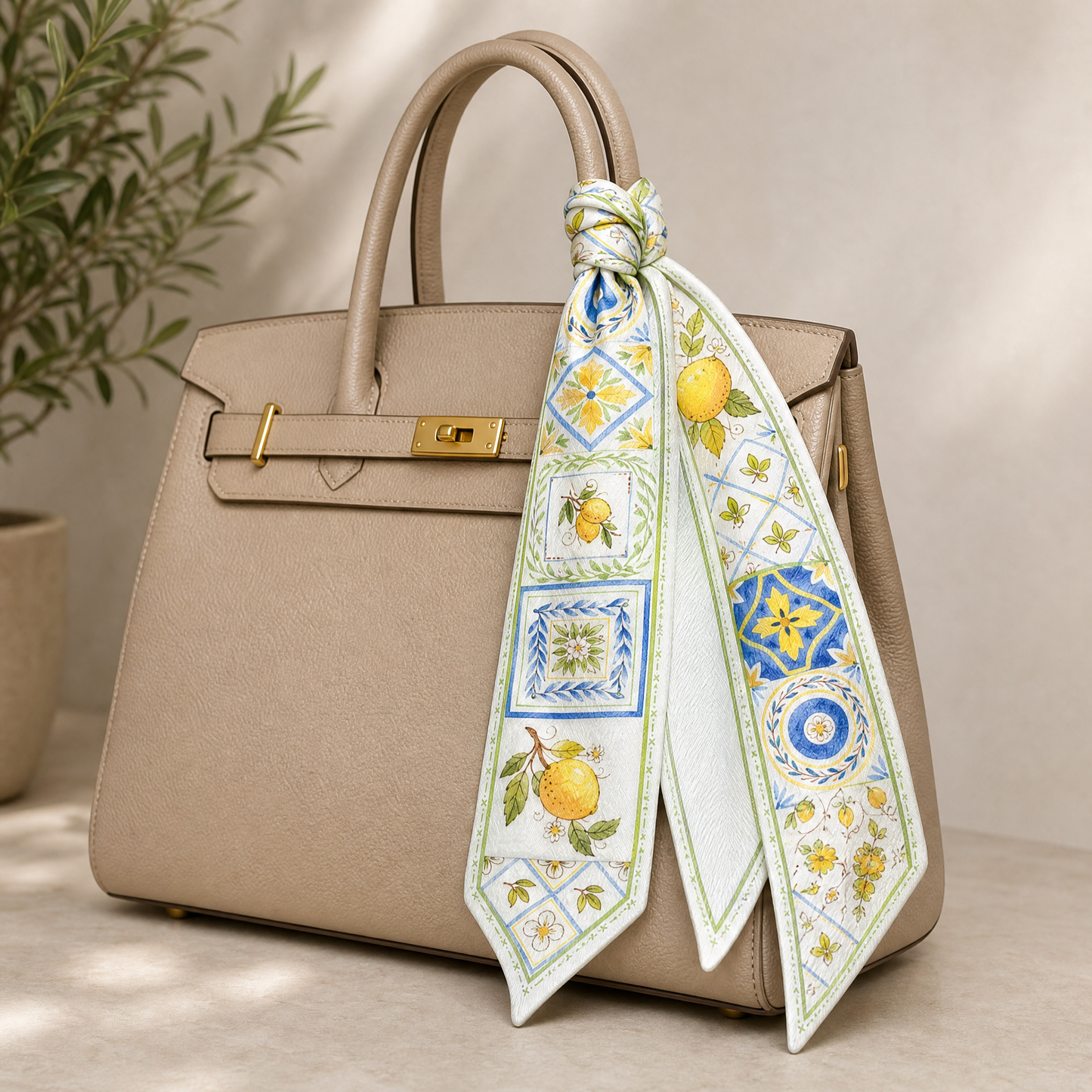 Mediterranean Lemons Scarf or Bag Tie | 25" Neck Scarf | Italian Lemon Colorway