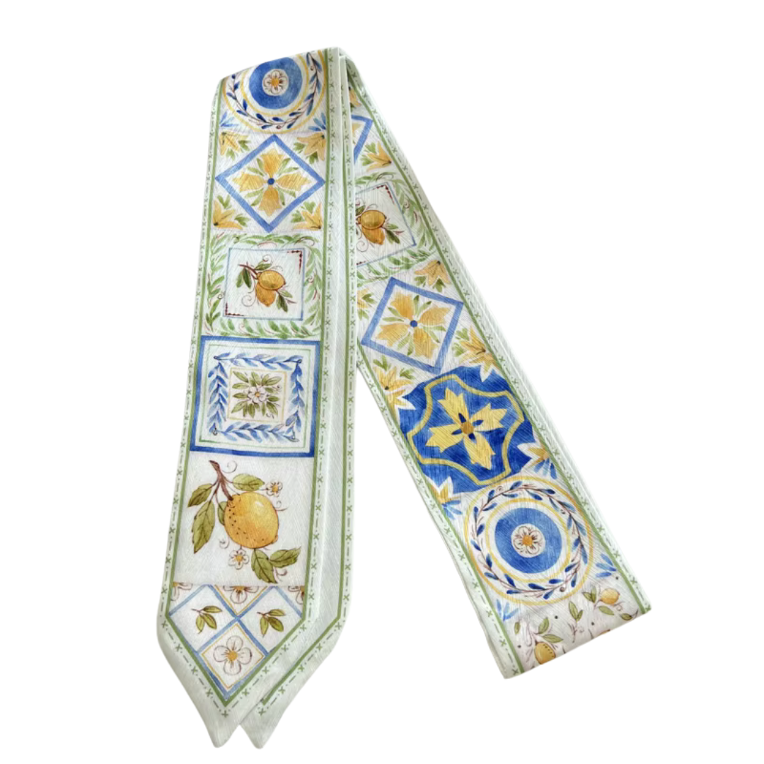 Mediterranean Lemons Scarf or Bag Tie | 25" Neck Scarf | Italian Lemon Colorway