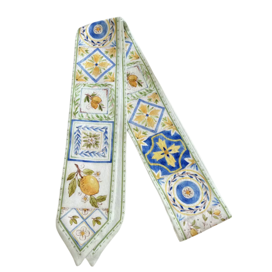 Mediterranean Lemons Scarf or Bag Tie | 25" Neck Scarf | Italian Lemon Colorway-Paper & Quartz-The Bullish Store