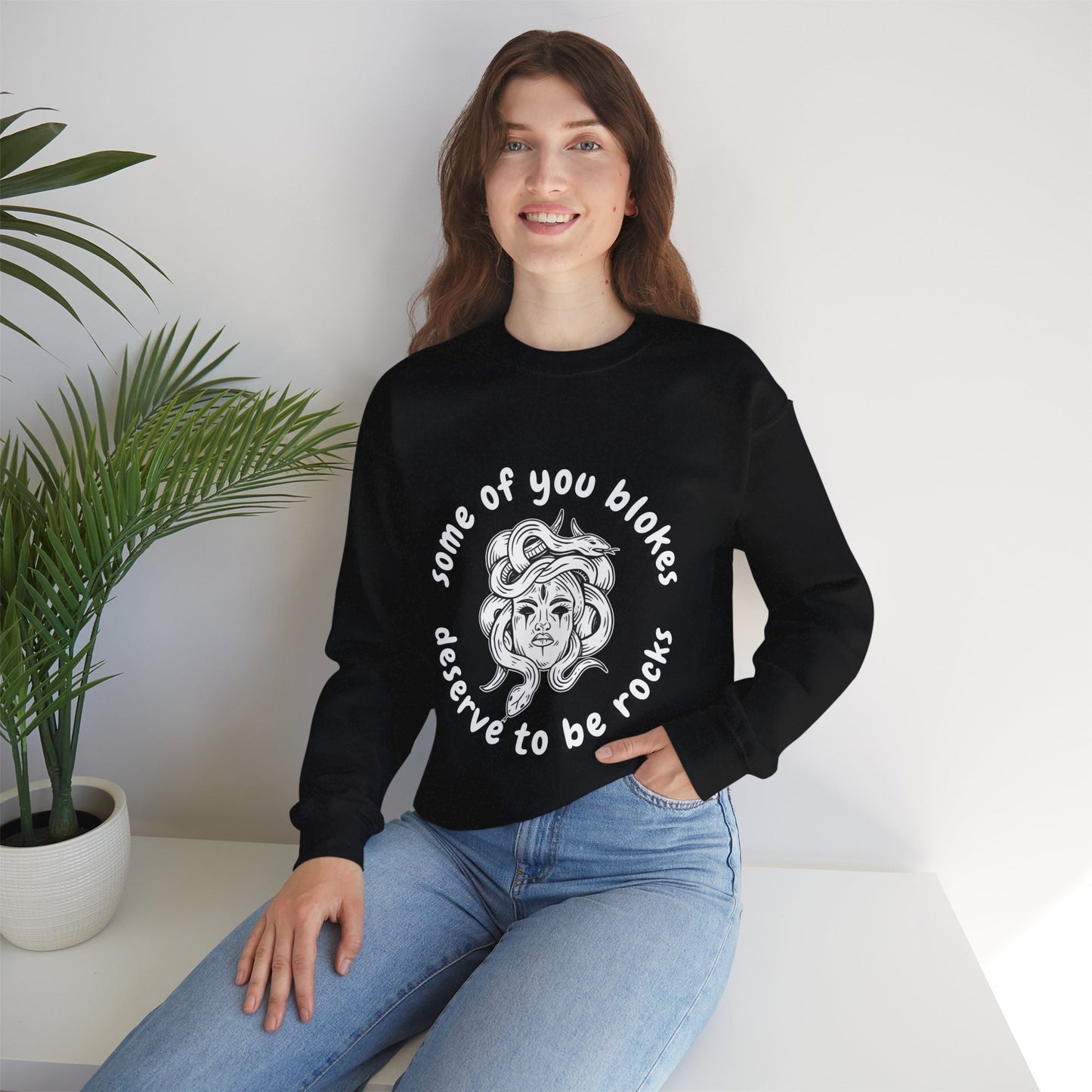 Medusa Some Of You Blokes Deserve to Be Rocks Unisex Heavy Blend™ Crewneck Sweatshirt [Sizes S-5X]