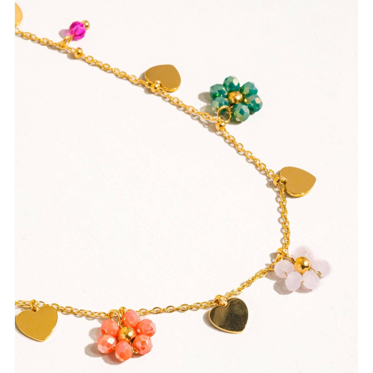 Melvin 18K Gold Non-Tarnish Flower & Hearts Necklace | Stainless Steel Beaded Pendant, Hypoallergenic, Water Resistant