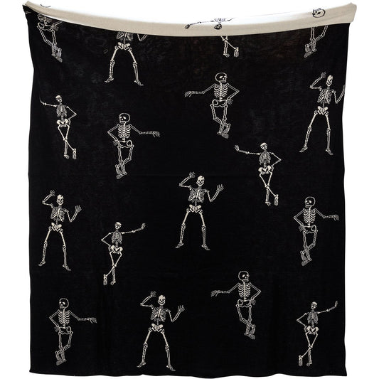 Memento Mori Reversible Skeletons Throw Blanket | Double-Sided Knitted Throw | 50" x 60"