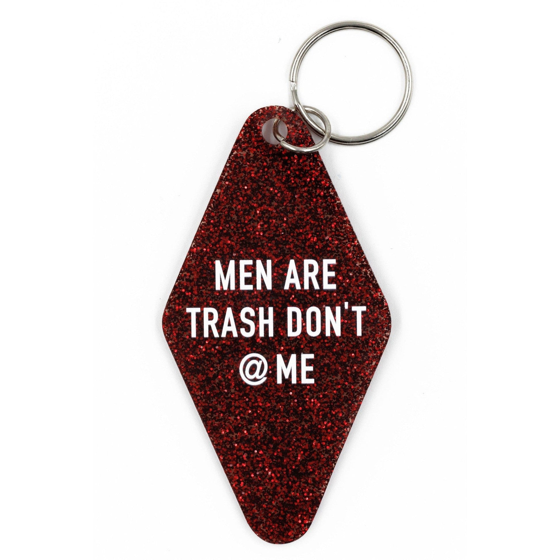 Men Are Trash Don't @ Me Motel Keychain in Glitter Maroon