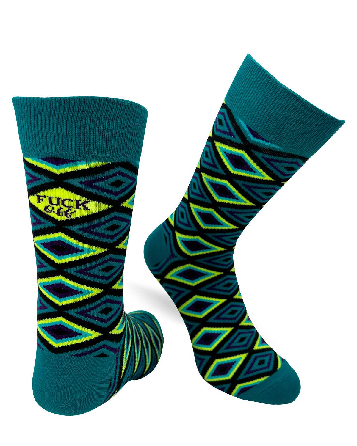 Teal socks with geometric pattern