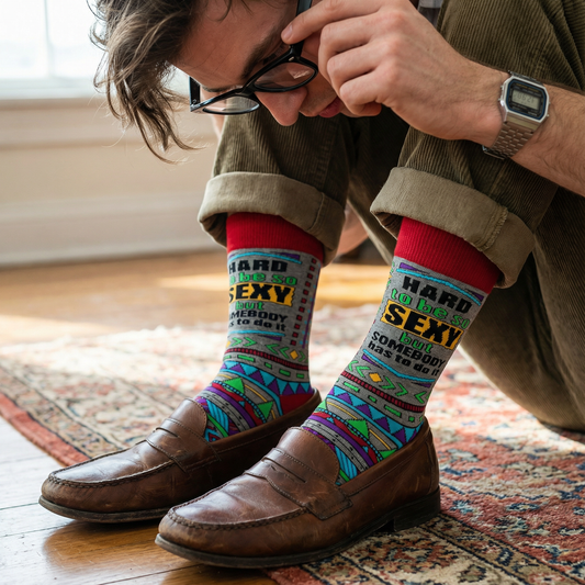 Men's Hard to Be Sexy But Somebody Has to Do It Novelty Crew Socks