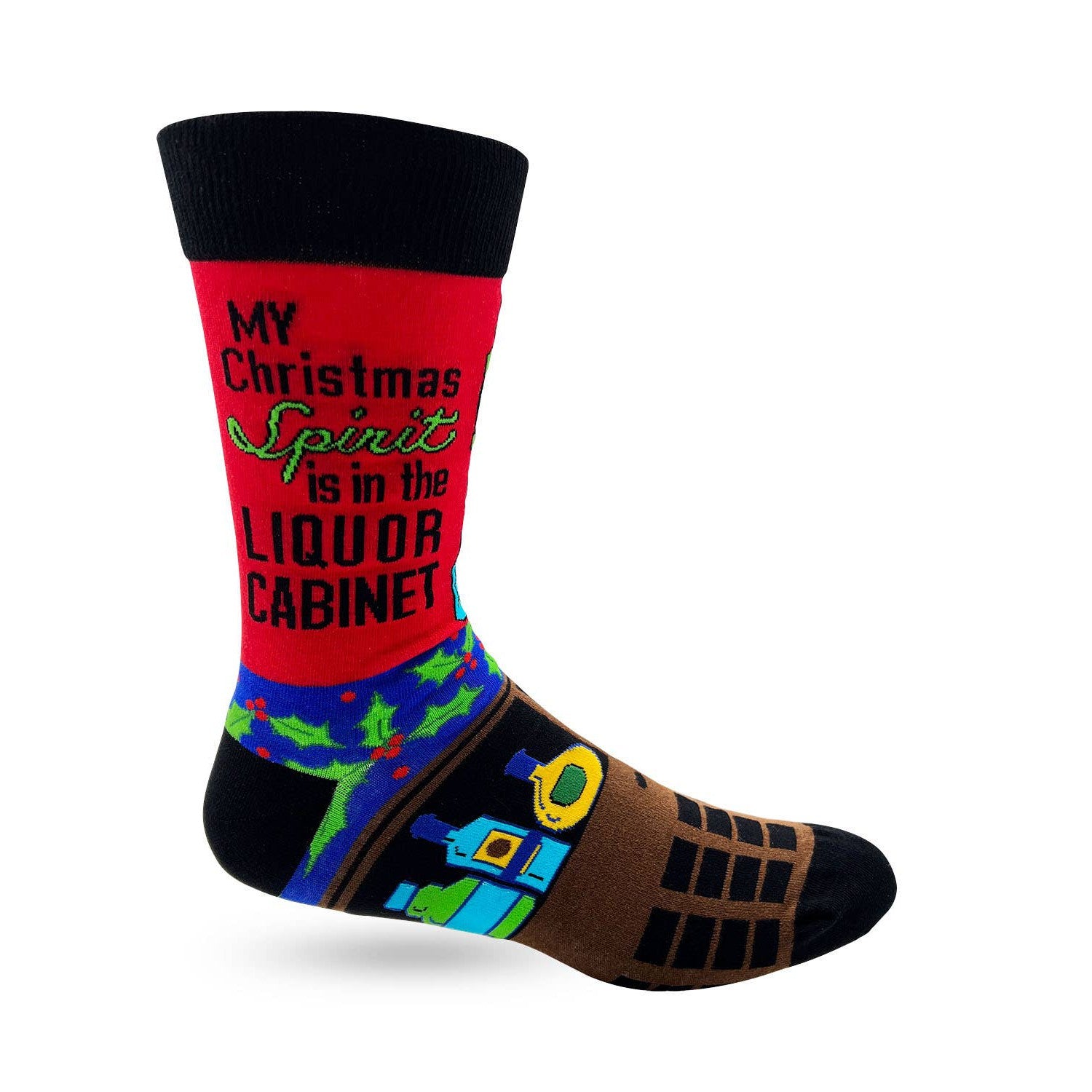 Men's My Christmas Spirit is in the Liquor Cabinet Novelty Crew Socks