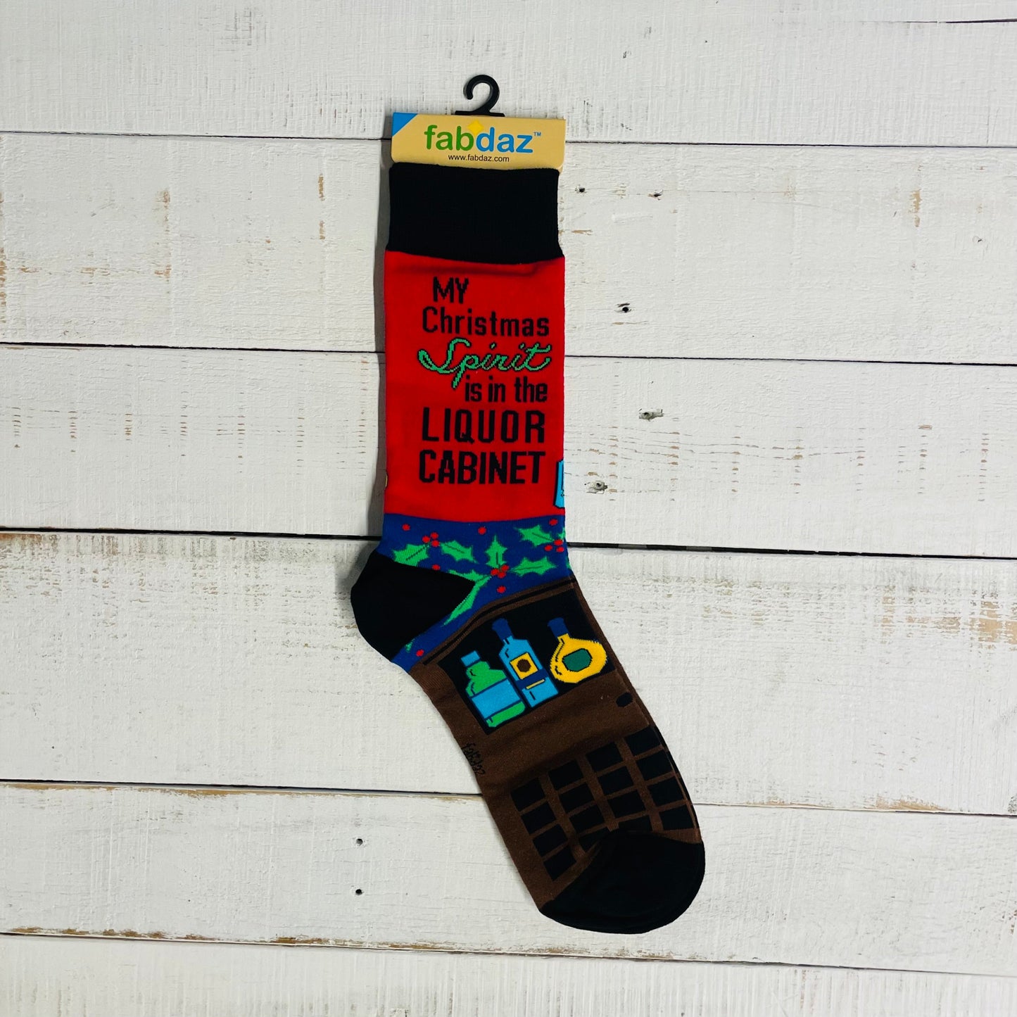 Men's My Christmas Spirit is in the Liquor Cabinet Novelty Crew Socks