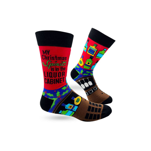 Men's My Christmas Spirit is in the Liquor Cabinet Novelty Crew Socks