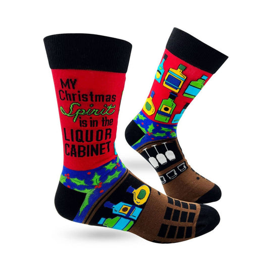 Men's My Christmas Spirit is in the Liquor Cabinet Novelty Crew Socks