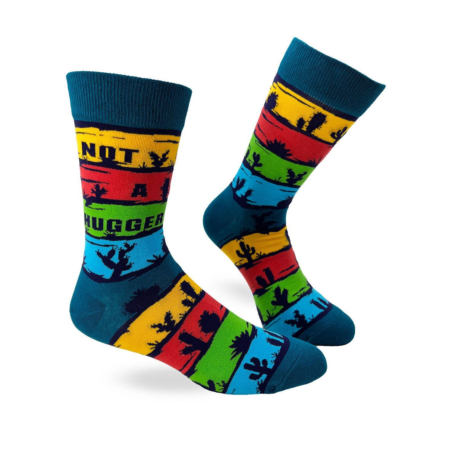 Men's Not a Hugger Novelty Crew Socks Featuring Cactuses