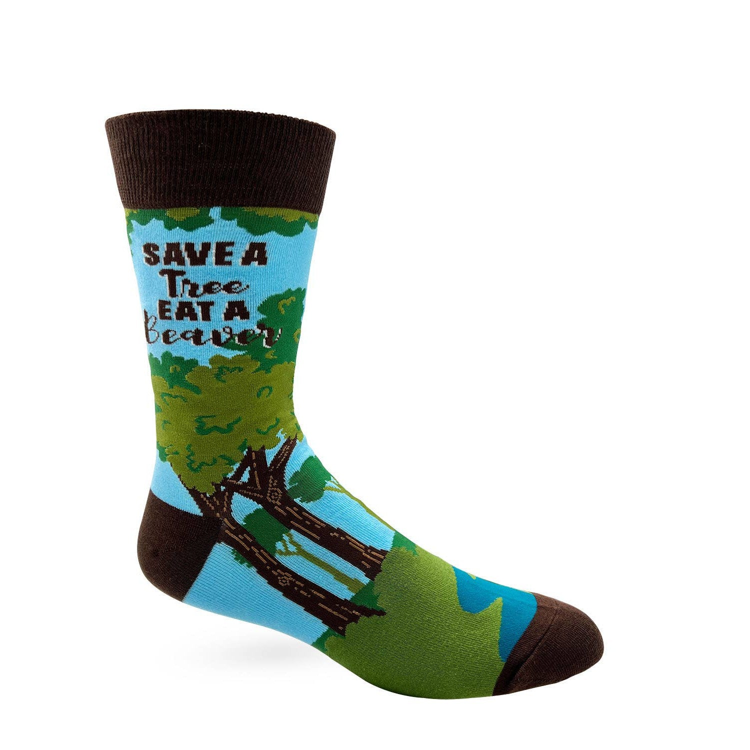 Men's Save The Tree Eat A Beaver Novelty Crew Socks