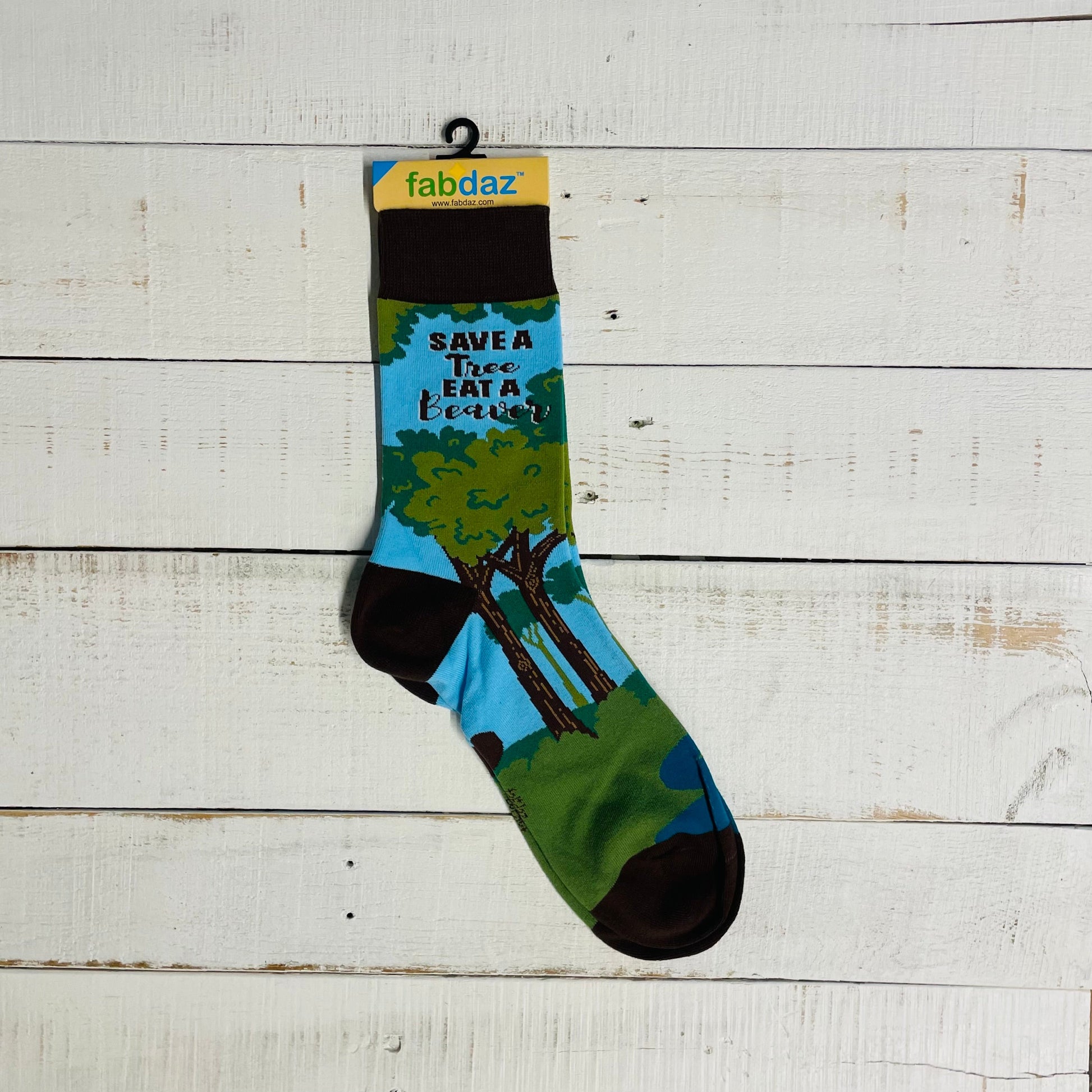 Men's Save The Tree Eat A Beaver Novelty Crew Socks