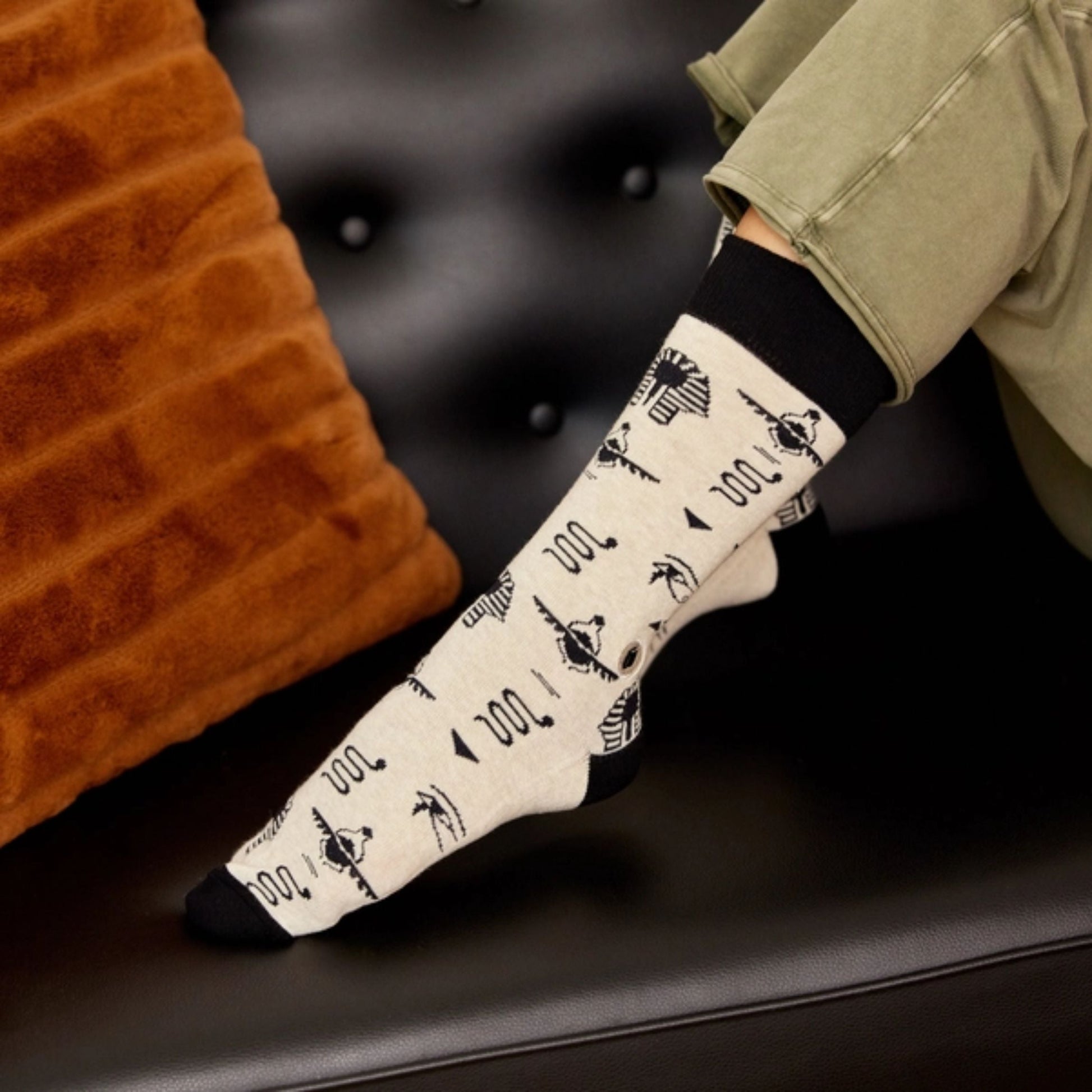 Men's Socks Give Books - Ivory Hieroglyphics | Fair Trade | Fits Men's Sizes 8.5-13