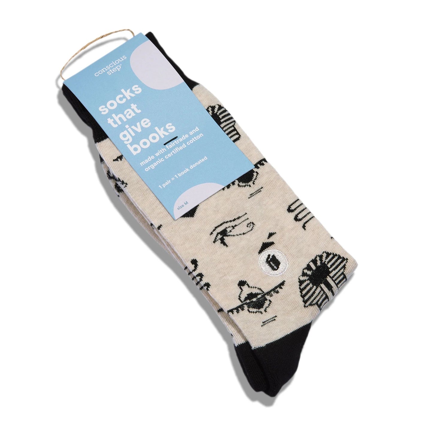 Men's Socks Give Books - Ivory Hieroglyphics | Fair Trade | Fits Men's Sizes 8.5-13