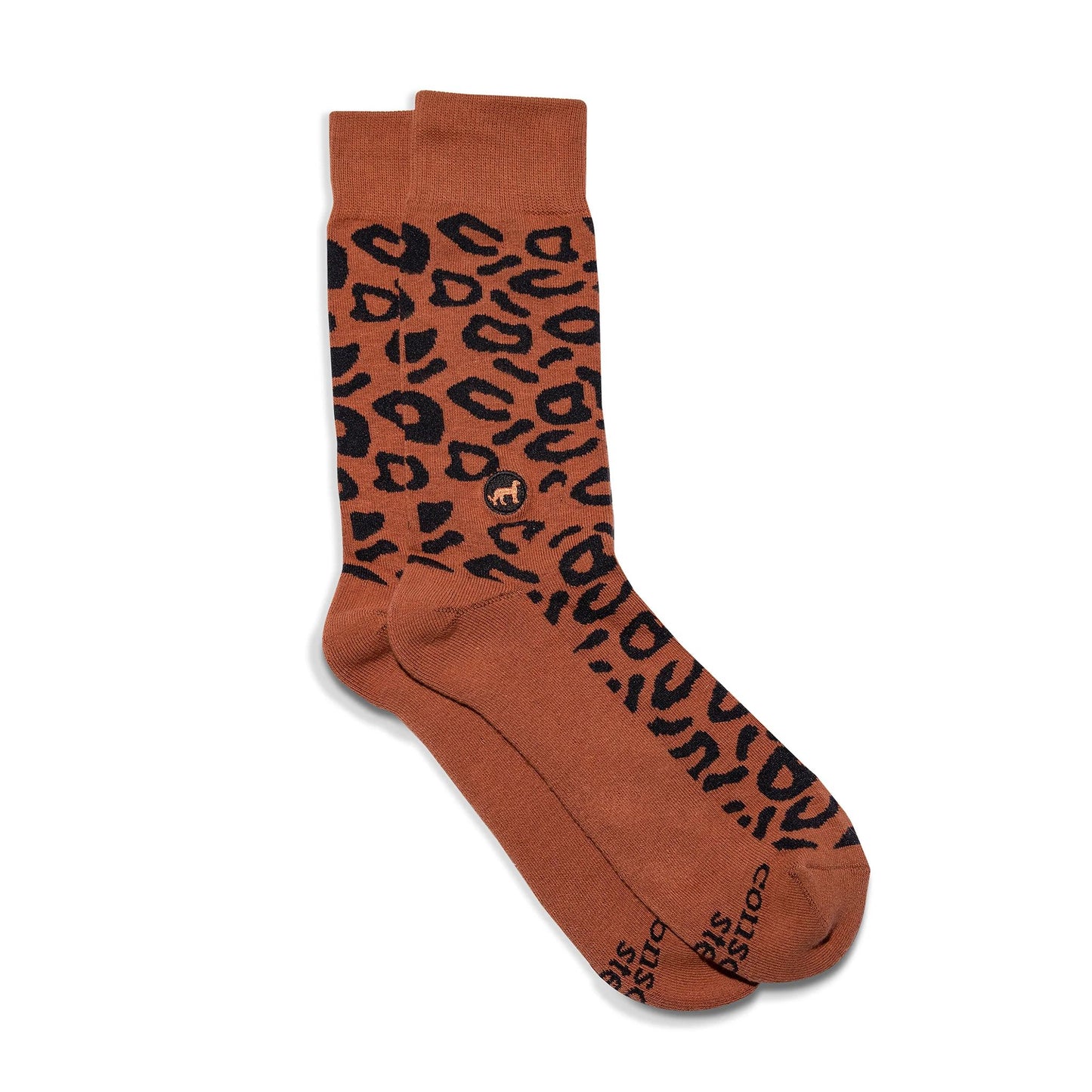 Men's Socks That Protect Cheetahs - Rust Leopard Print | Fair Trade | Fits Men's Sizes 8.5-13