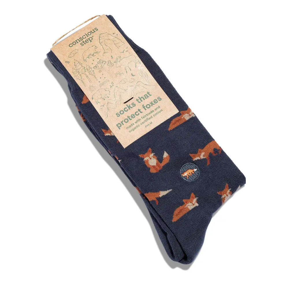 Men's Socks That Protect Foxes | Fair Trade | Fits Men's Sizes 8.5-13