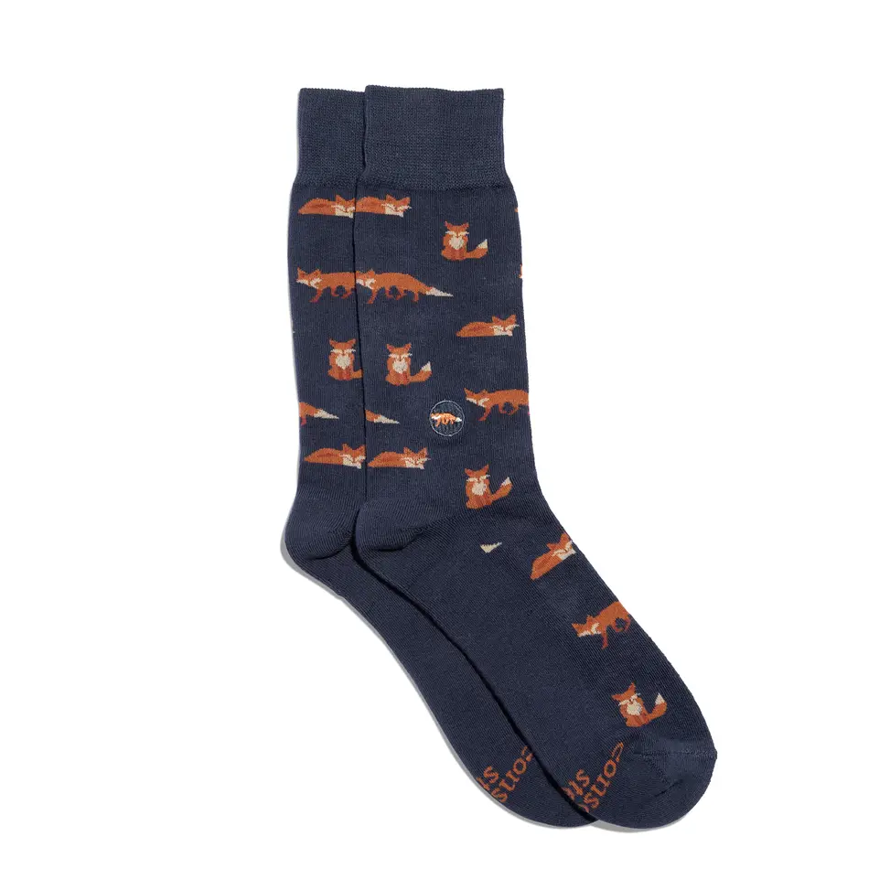 Men's Socks That Protect Foxes | Fair Trade | Fits Men's Sizes 8.5-13