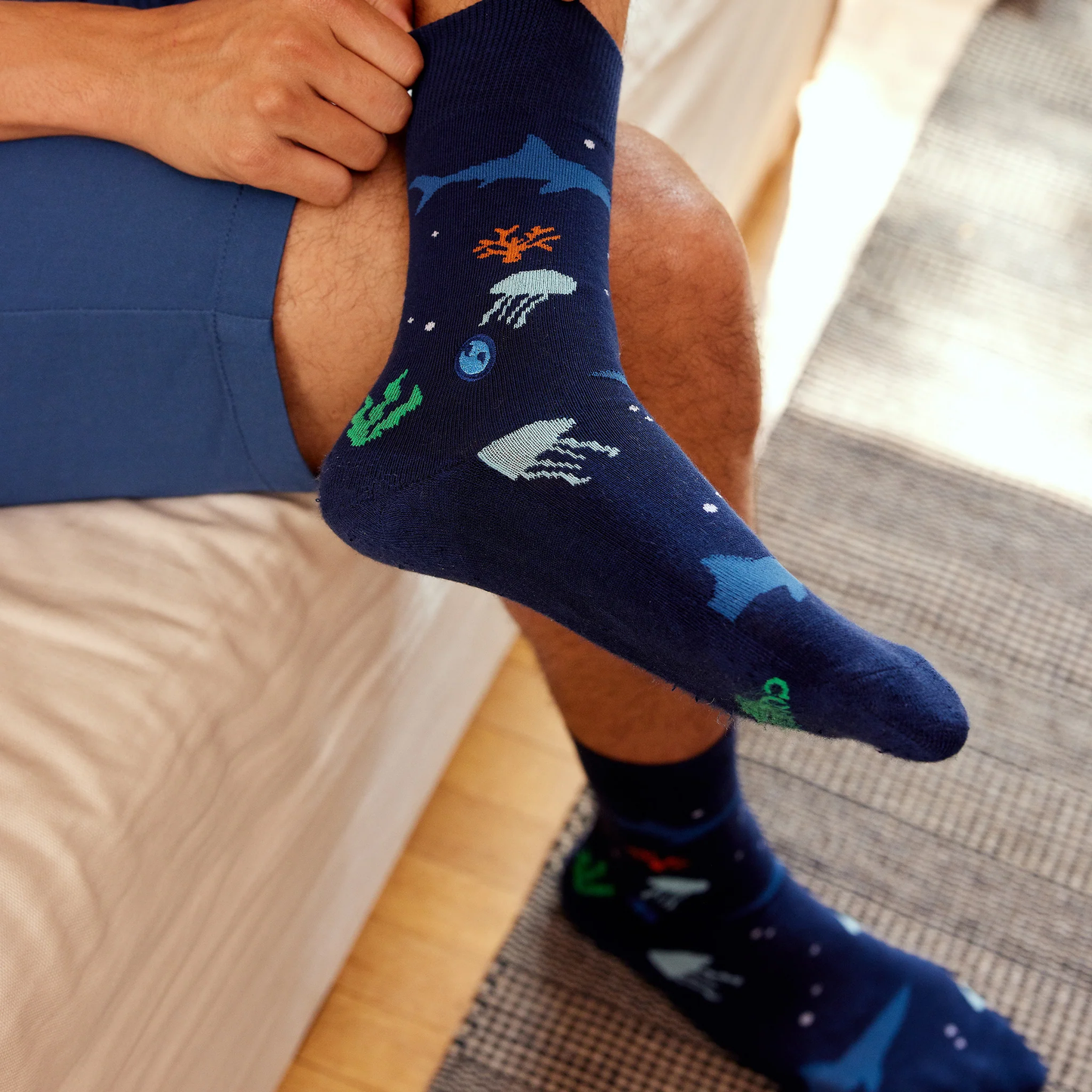 Men's Socks That Protect Our Planet - Navy Ocean | Fair Trade | Fits Men's Sizes 8.5-13