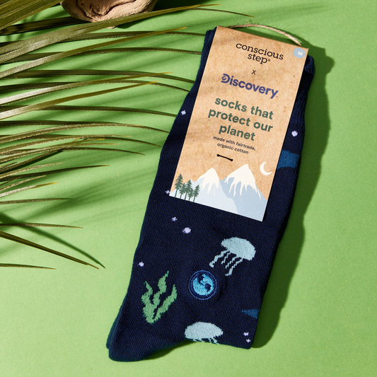 Men's Socks That Protect Our Planet - Navy Ocean | Fair Trade | Fits Men's Sizes 8.5-13