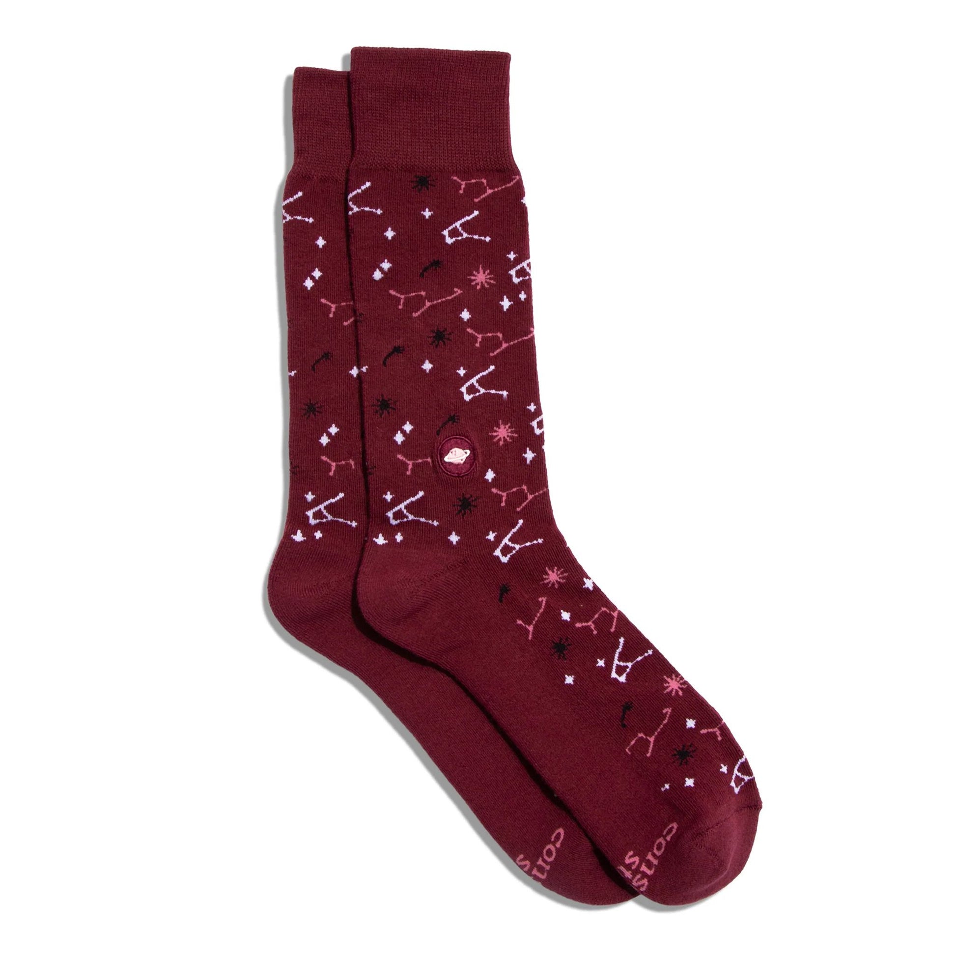 Men's Socks That Support Space Exploration - Maroon Constellations | Fair Trade | Fits Men's Sizes 8.5-13