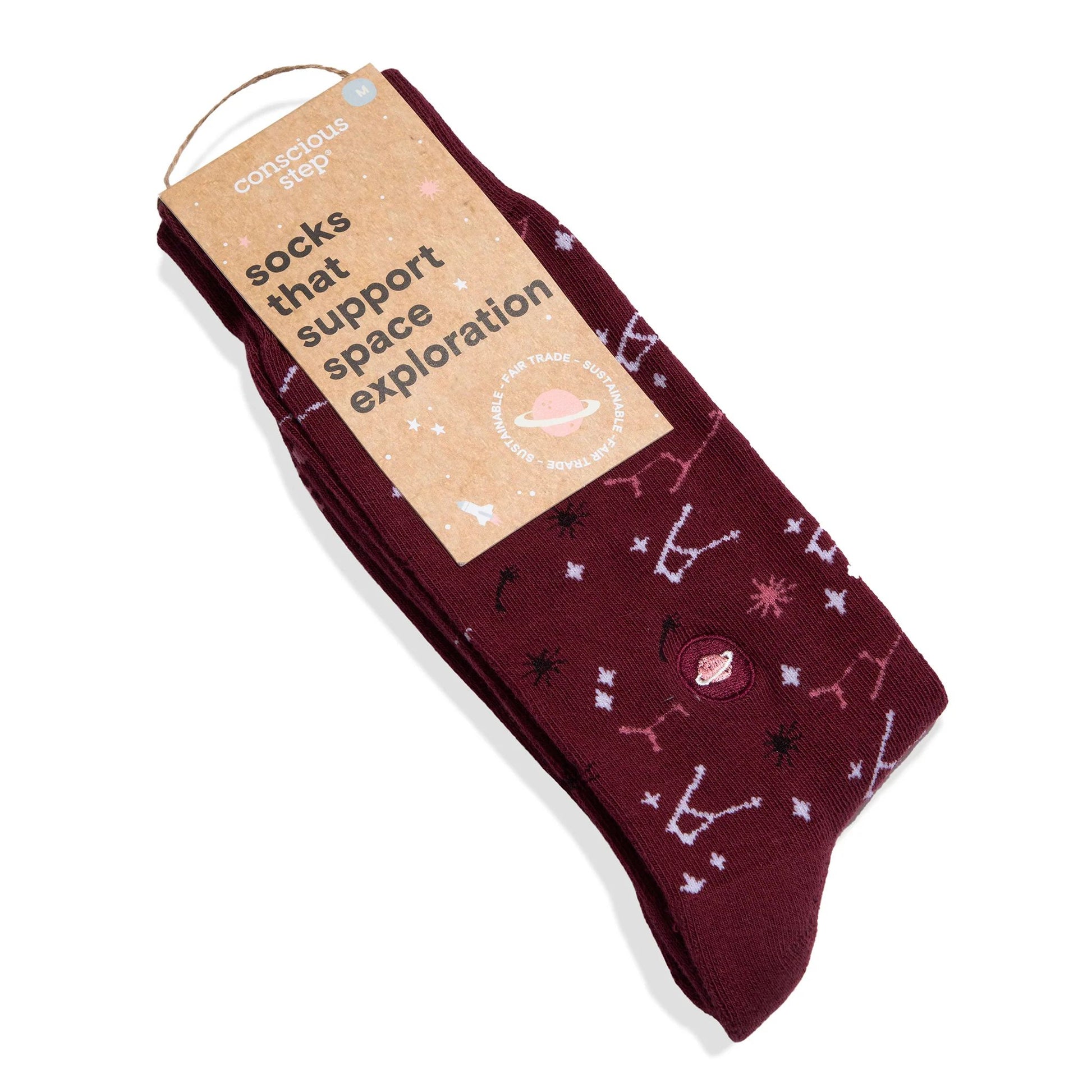 Men's Socks That Support Space Exploration - Maroon Constellations | Fair Trade | Fits Men's Sizes 8.5-13