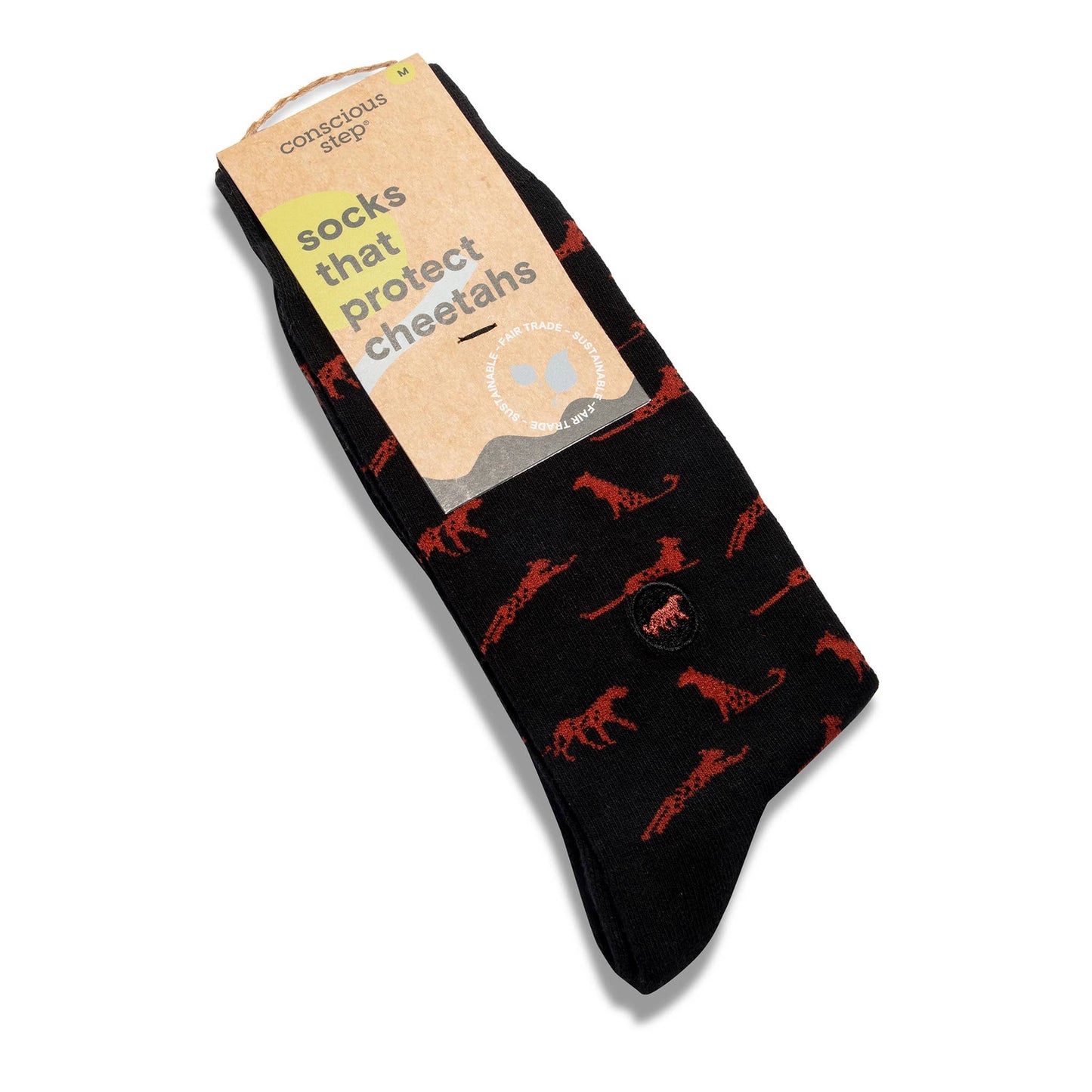 Men's Socks that Protect Cheetahs (Black Cheetahs) | Fair Trade | Fits Men's Sizes 8.5-13