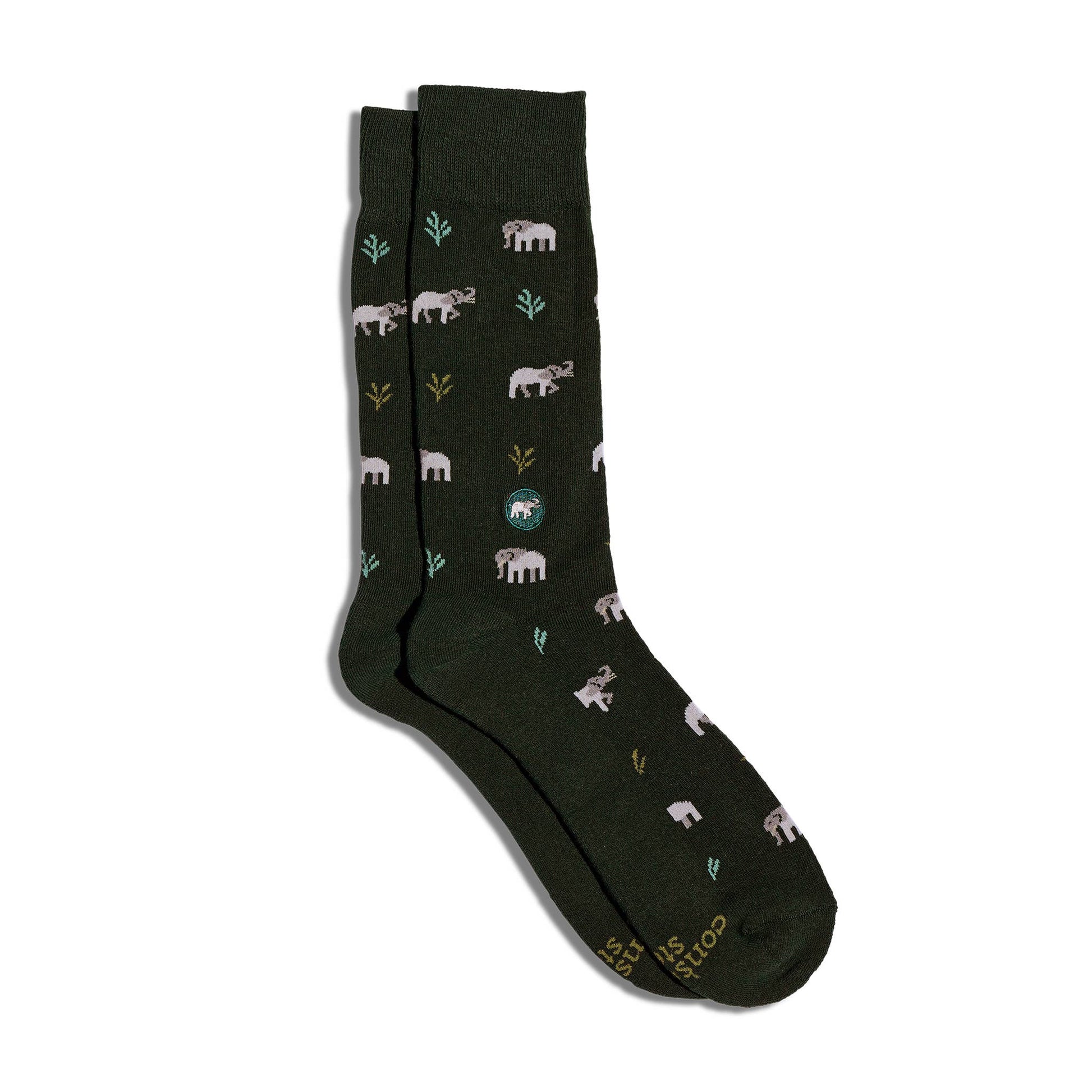 Men's Socks that Protect Elephants (Dark Green) | Fair Trade | Fits Men's Sizes 8.5-13-Conscious Step-The Bullish Store