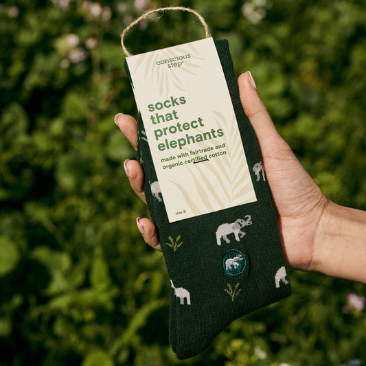 Men's Socks that Protect Elephants (Dark Green) | Fair Trade | Fits Men's Sizes 8.5-13-Conscious Step-The Bullish Store