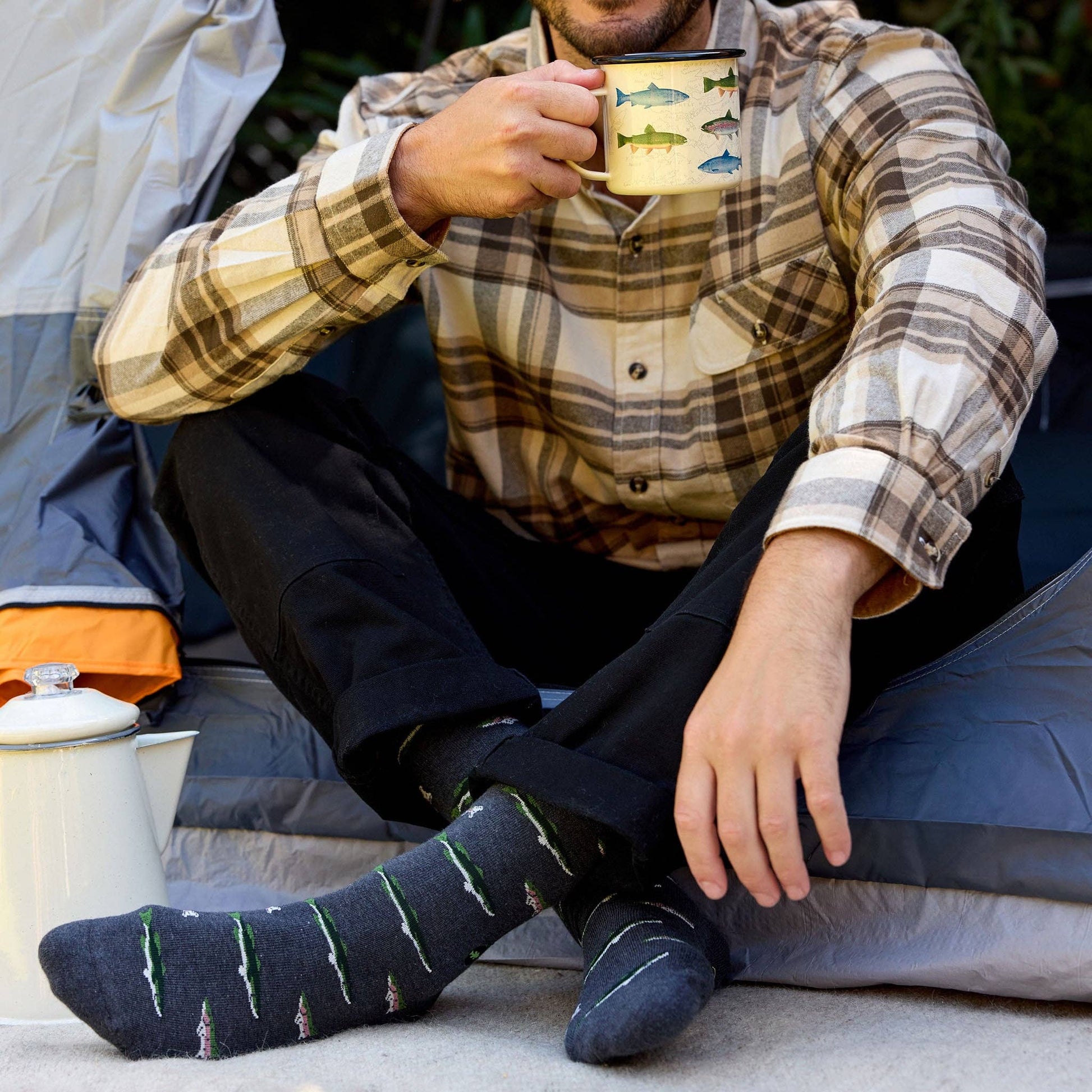 Men's Socks that Protect National Parks (Gray Fish) | Fair Trade | Fits Men's Sizes 8.5-13
