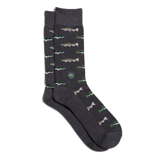 Men's Socks that Protect National Parks (Gray Fish) | Fair Trade | Fits Men's Sizes 8.5-13