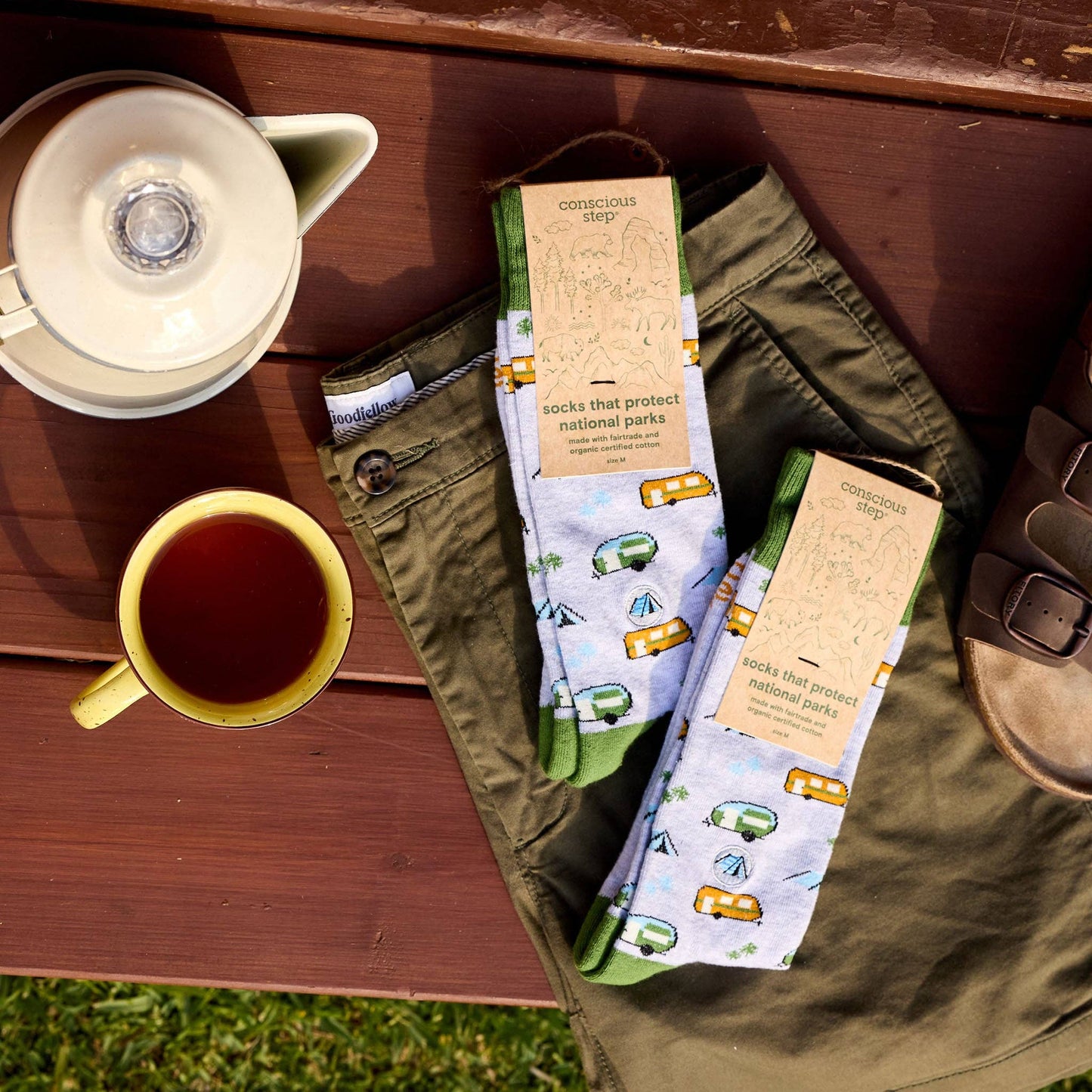 Men's Socks that Protect National Parks (Green Campers) | Fair Trade | Fits Men's Sizes 8.5-13