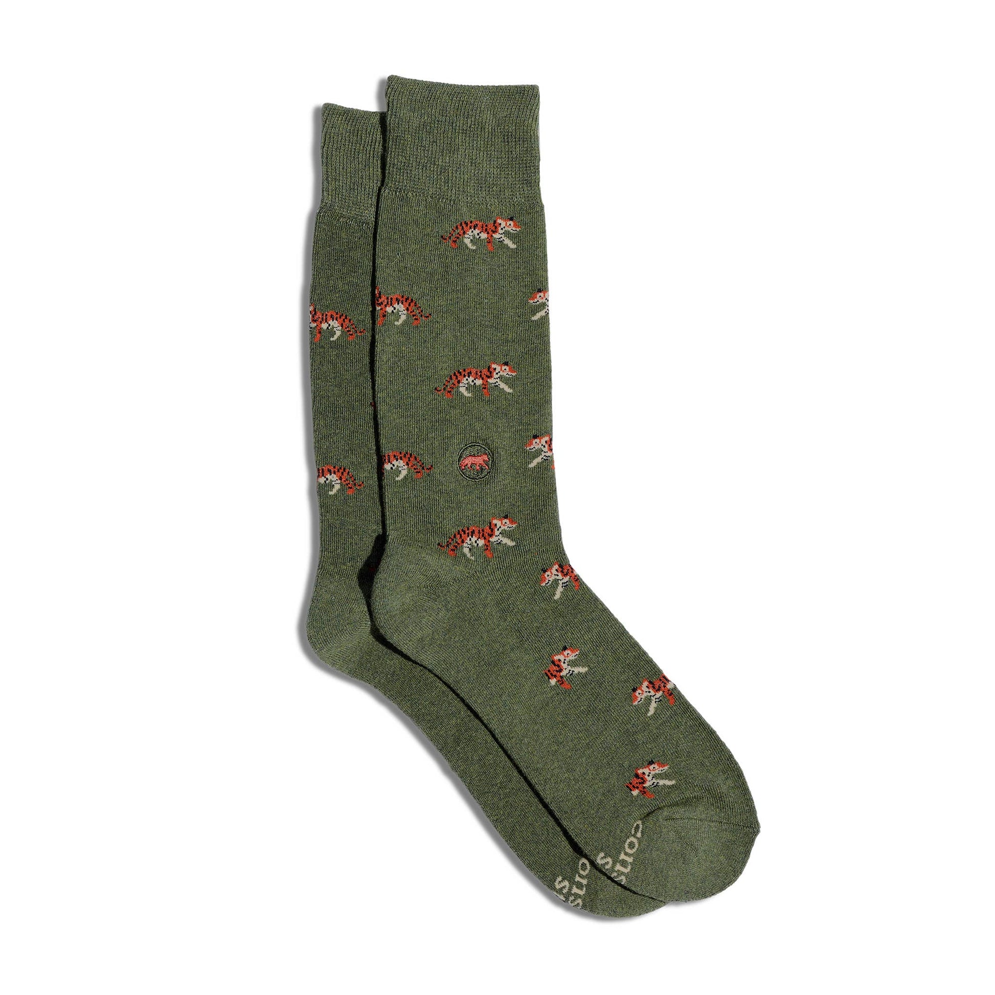 Men's Socks that Protect Tigers (Olive Green) | Fair Trade | Fits Men's Sizes 8.5-13-Conscious Step-The Bullish Store