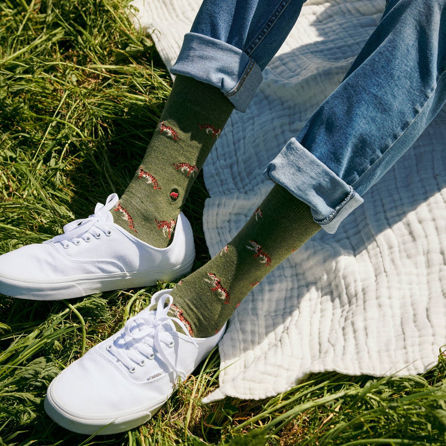 Men's Socks that Protect Tigers (Olive Green) | Fair Trade | Fits Men's Sizes 8.5-13-Conscious Step-The Bullish Store