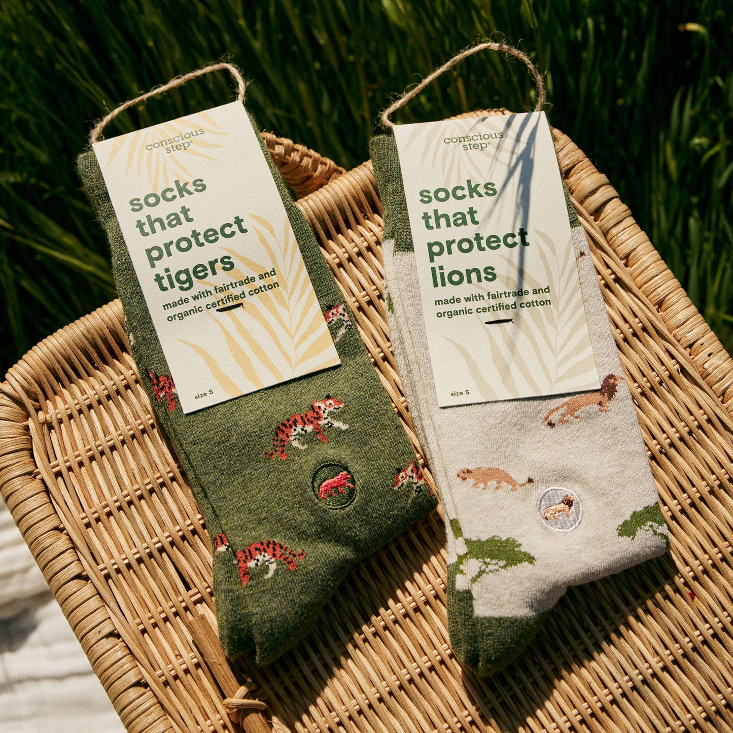 Men's Socks that Protect Tigers (Olive Green) | Fair Trade | Fits Men's Sizes 8.5-13-Conscious Step-The Bullish Store