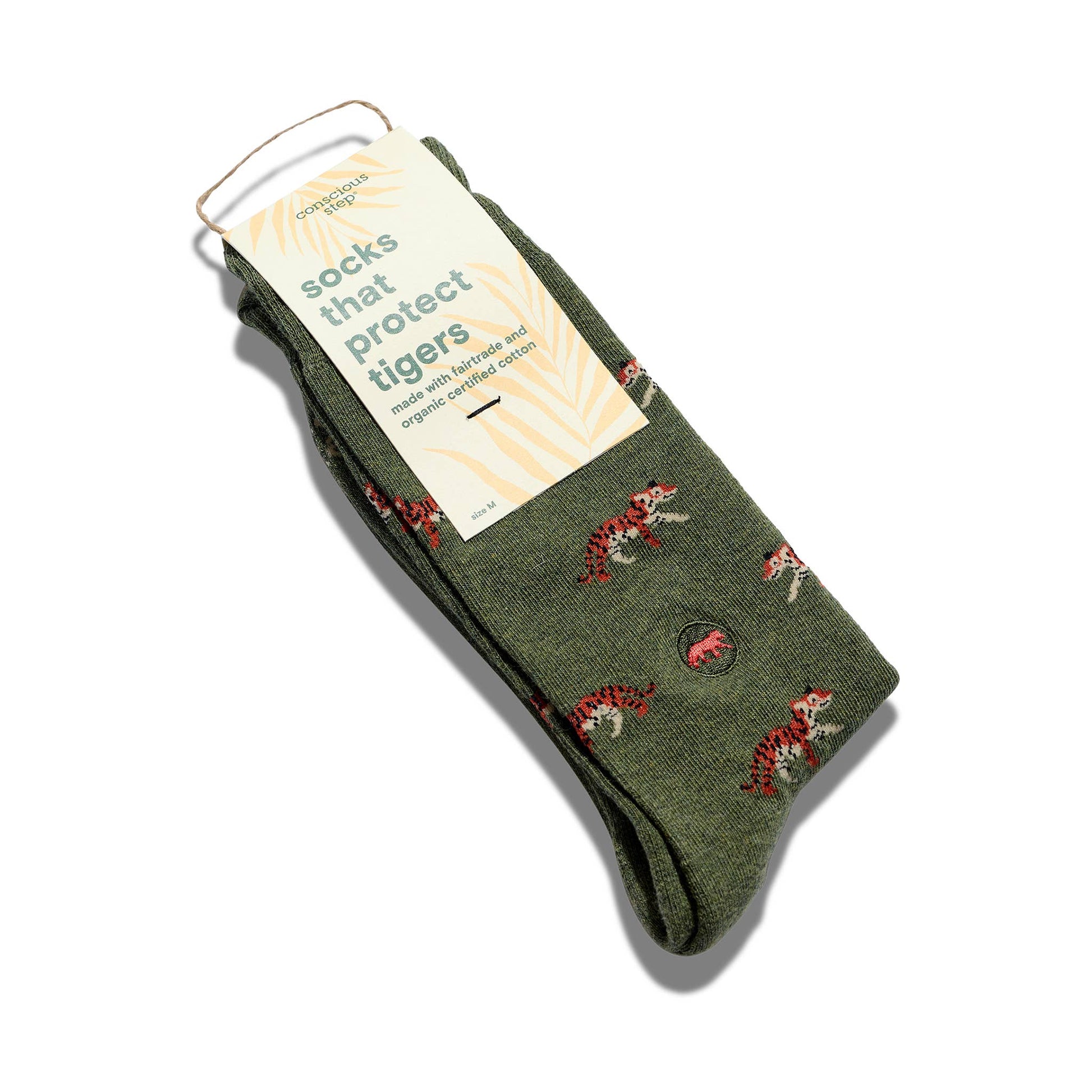 Men's Socks that Protect Tigers (Olive Green) | Fair Trade | Fits Men's Sizes 8.5-13-Conscious Step-The Bullish Store