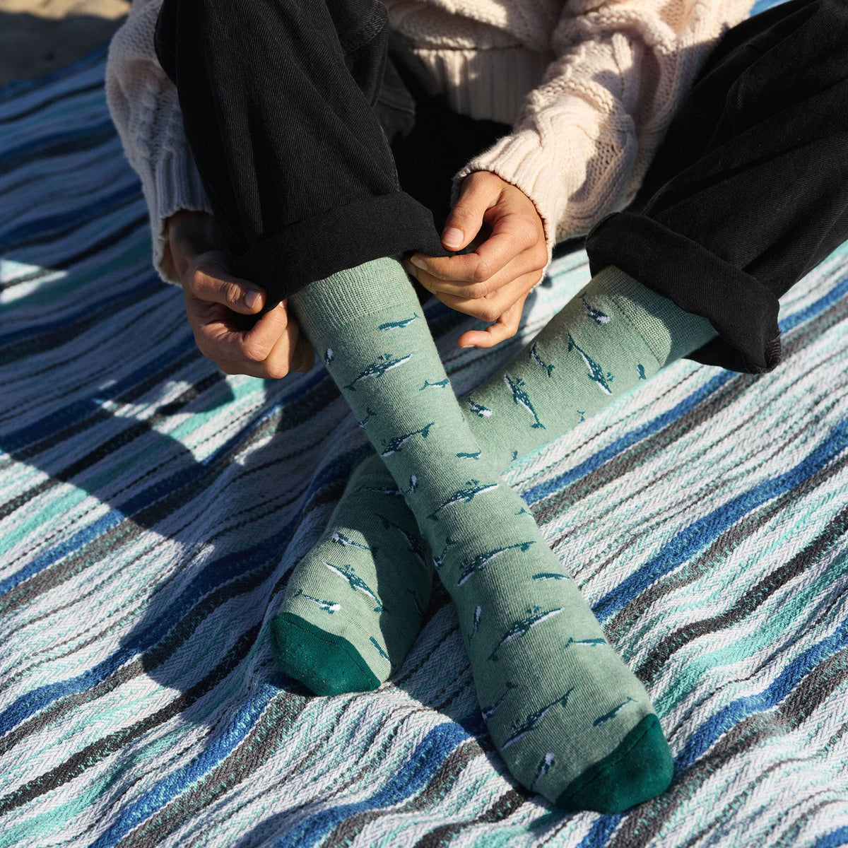Men's Socks that Protect Whales (Sea Green) | Fair Trade | Fits Men's Sizes 8.5-13-Conscious Step-The Bullish Store
