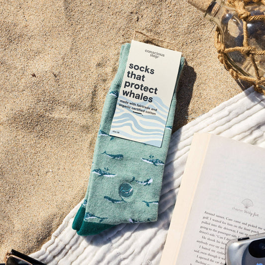 Men's Socks that Protect Whales (Sea Green) | Fair Trade | Fits Men's Sizes 8.5-13-Conscious Step-The Bullish Store