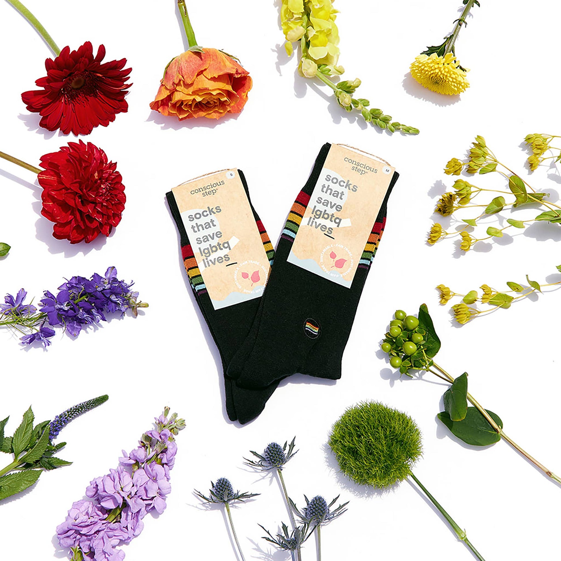 Men's Socks that Save LGBTQ Lives (Rainbow Stripe) | Fair Trade | Fits Men's Sizes 8.5-13-Conscious Step-The Bullish Store