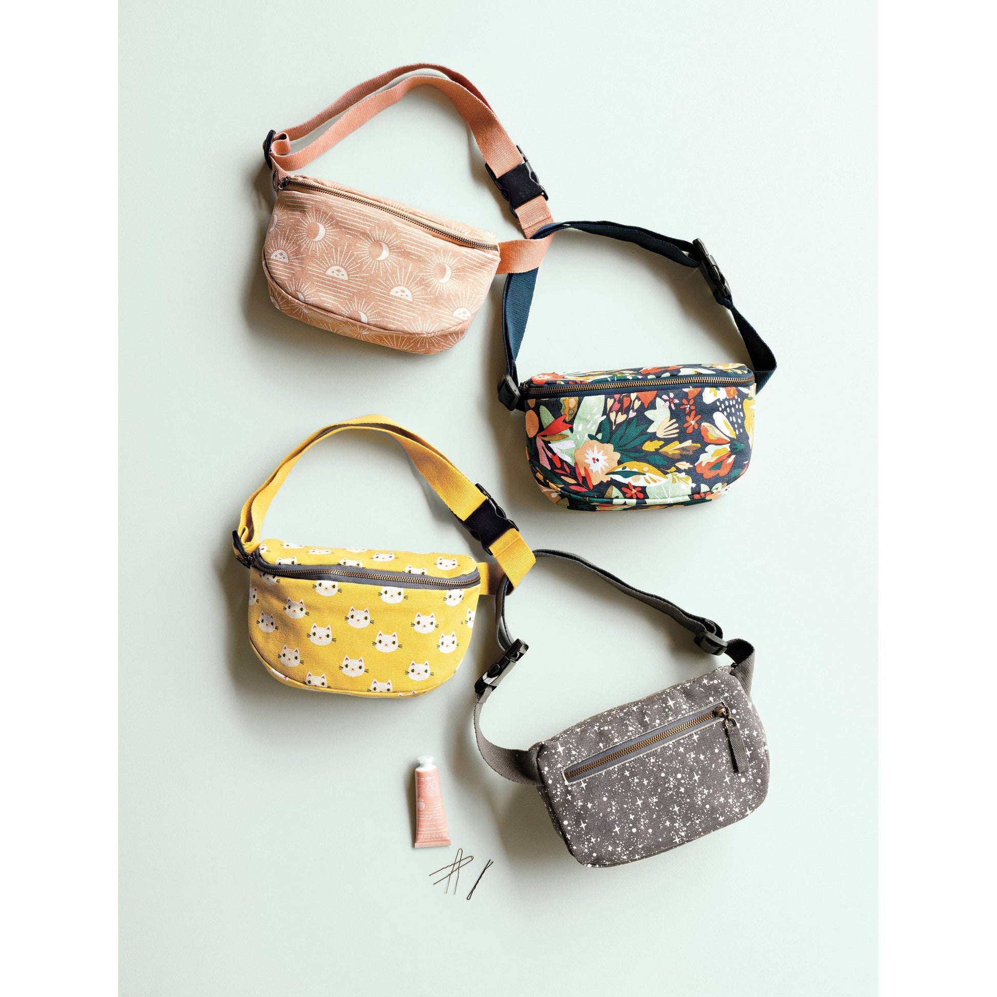 Meow Meow Cats Cotton Hip Bag Adjustable Strap | Yellow Waist Belt Fanny Pack