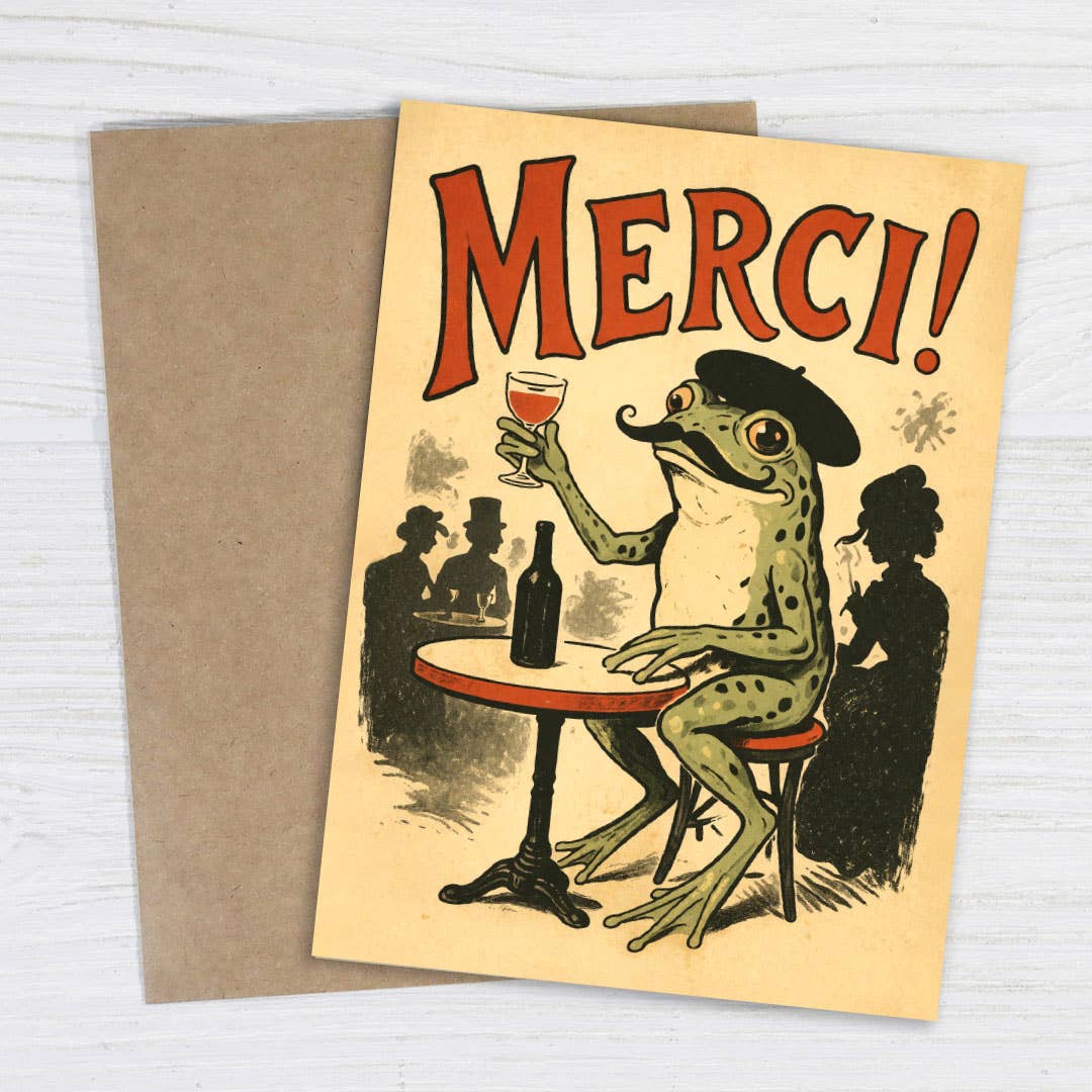 Merci! Funny French Frog Thank You Card-Bad Betty Greeting Co.-The Bullish Store