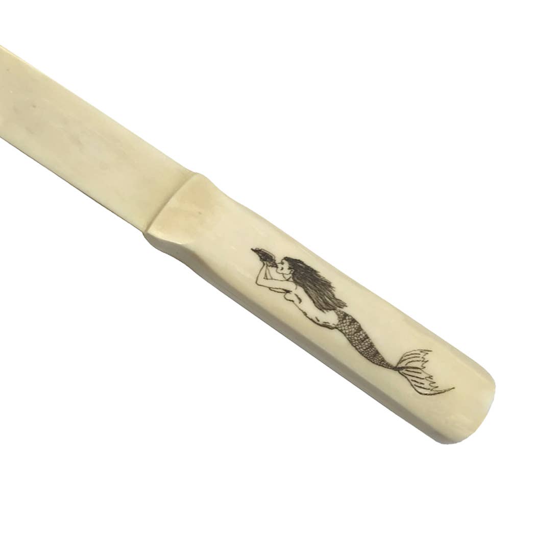 Mermaid Engraved Scrimshaw Ox Bone Letter Opener Men's Gift | 9" Knife Mail Envelope Opener Staple Remover