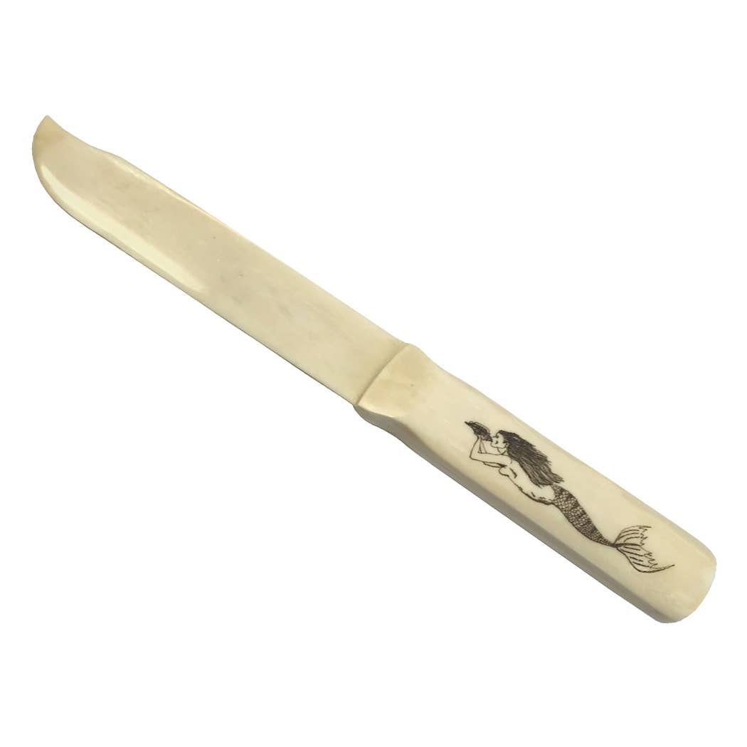 Mermaid Engraved Scrimshaw Ox Bone Letter Opener Men's Gift | 9" Knife Mail Envelope Opener Staple Remover