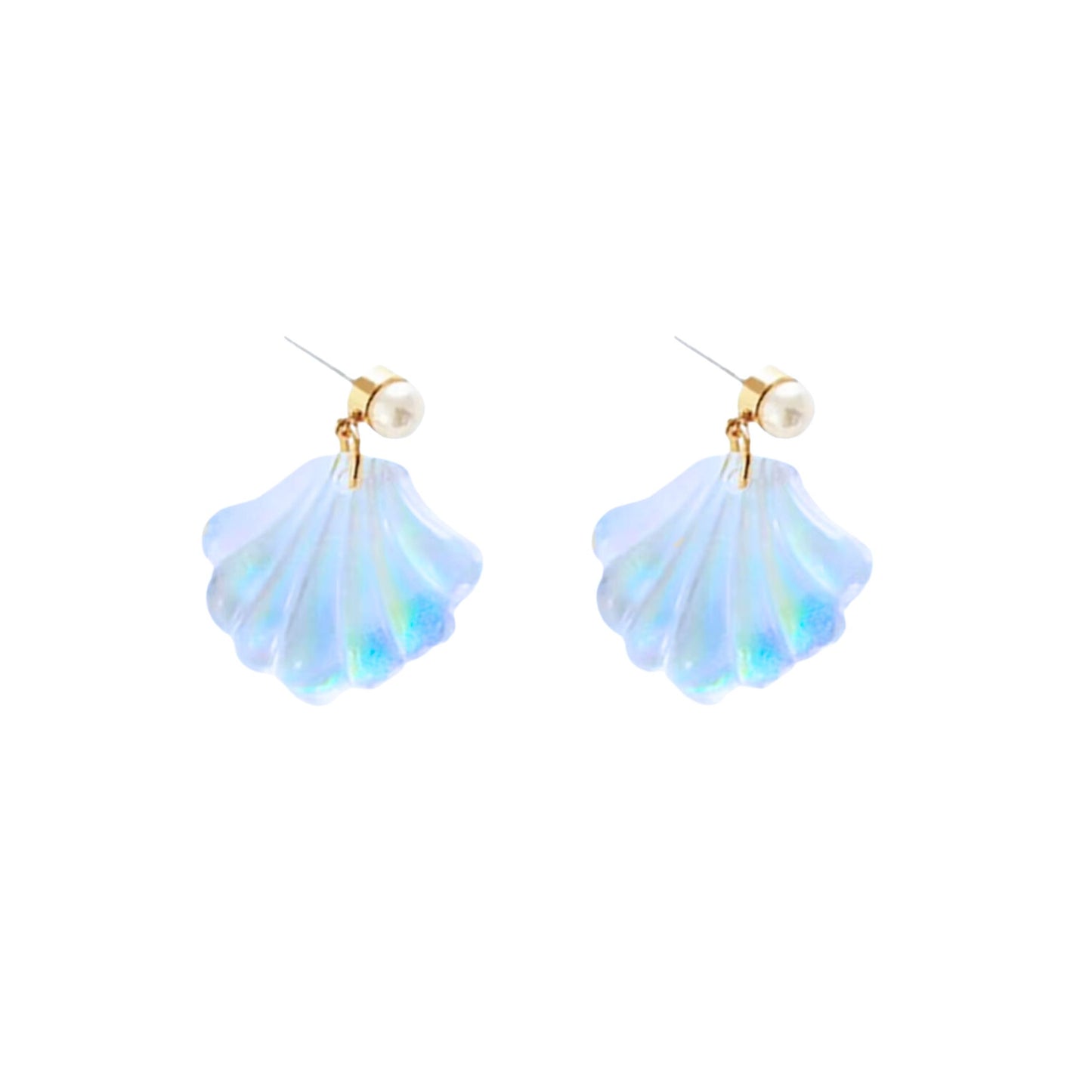Mermaid Shell Earrings | Iridescent Seashell Drops with Pearl Accent