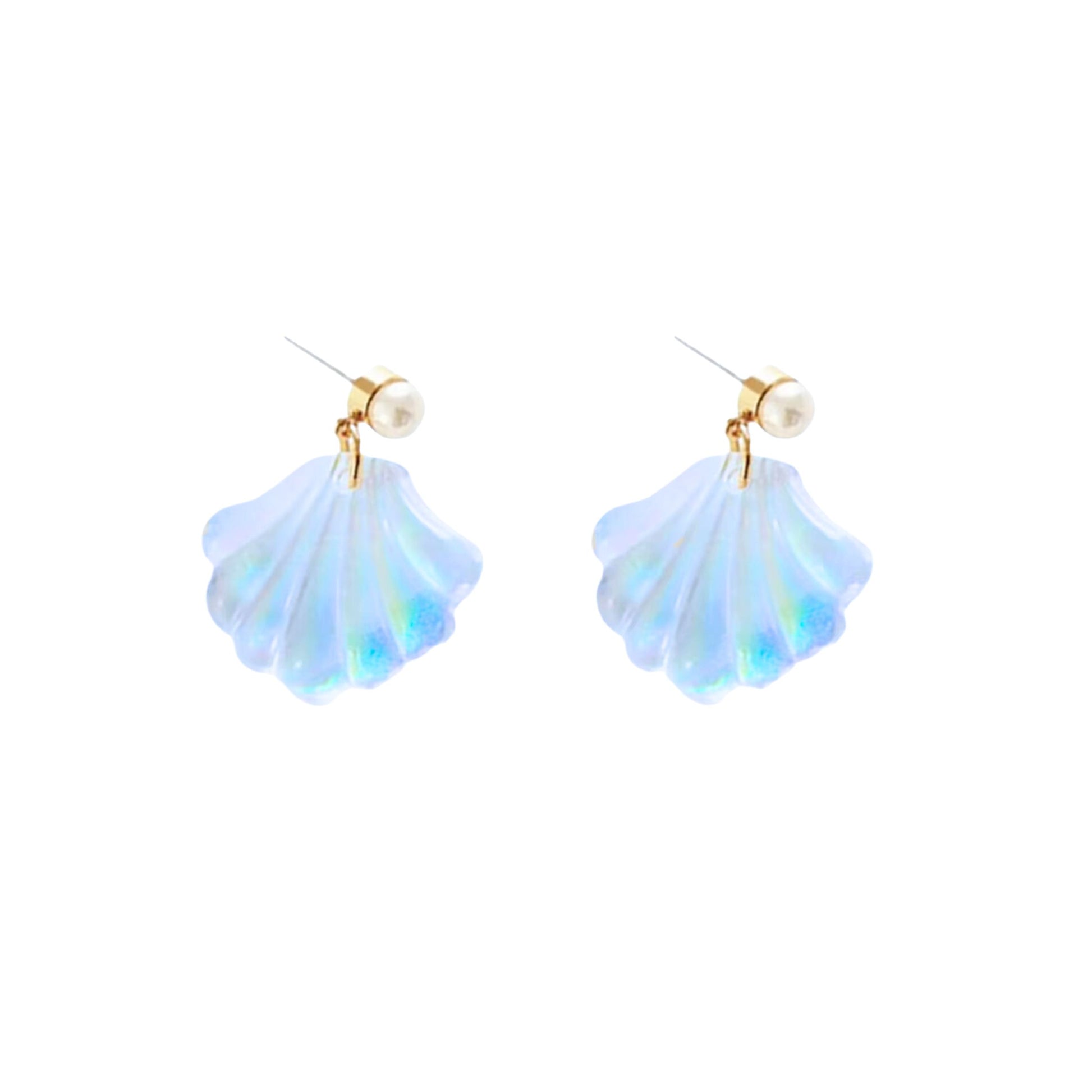 Mermaid Shell Earrings | Iridescent Seashell Drops with Pearl Accent