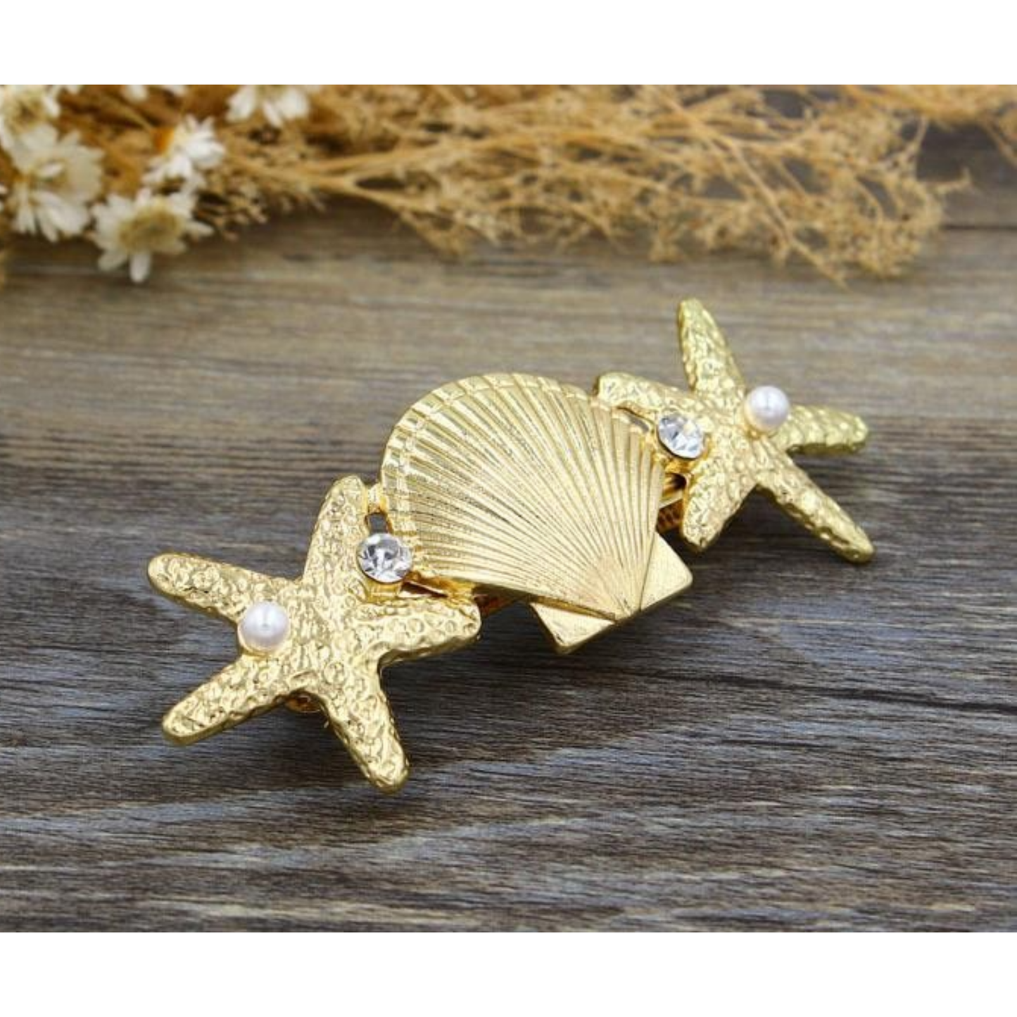 Mermaid Shell Hair Barrette | Gold Seashell Hair Clip
