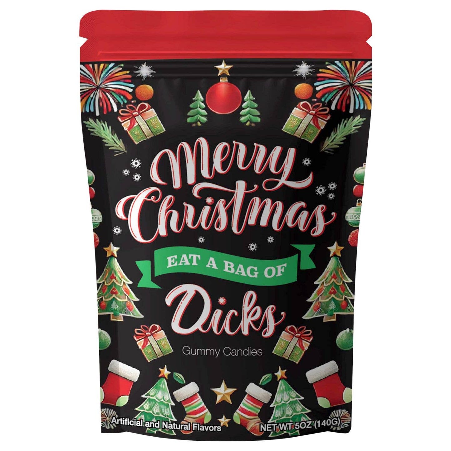 Merry Christmas Eat a Bag of Dicks Funny Holiday Gummy Candy Bag | Hilarious Gag Gift & Stocking Stuffer