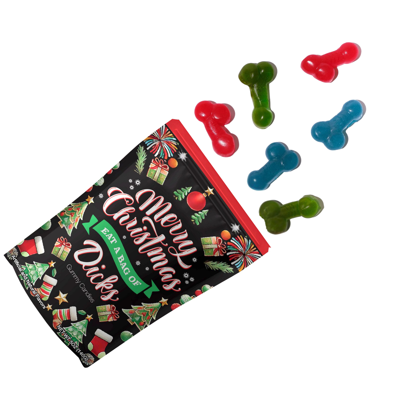 Merry Christmas Eat a Bag of Dicks Funny Holiday Gummy Candy Bag | Hilarious Gag Gift & Stocking Stuffer