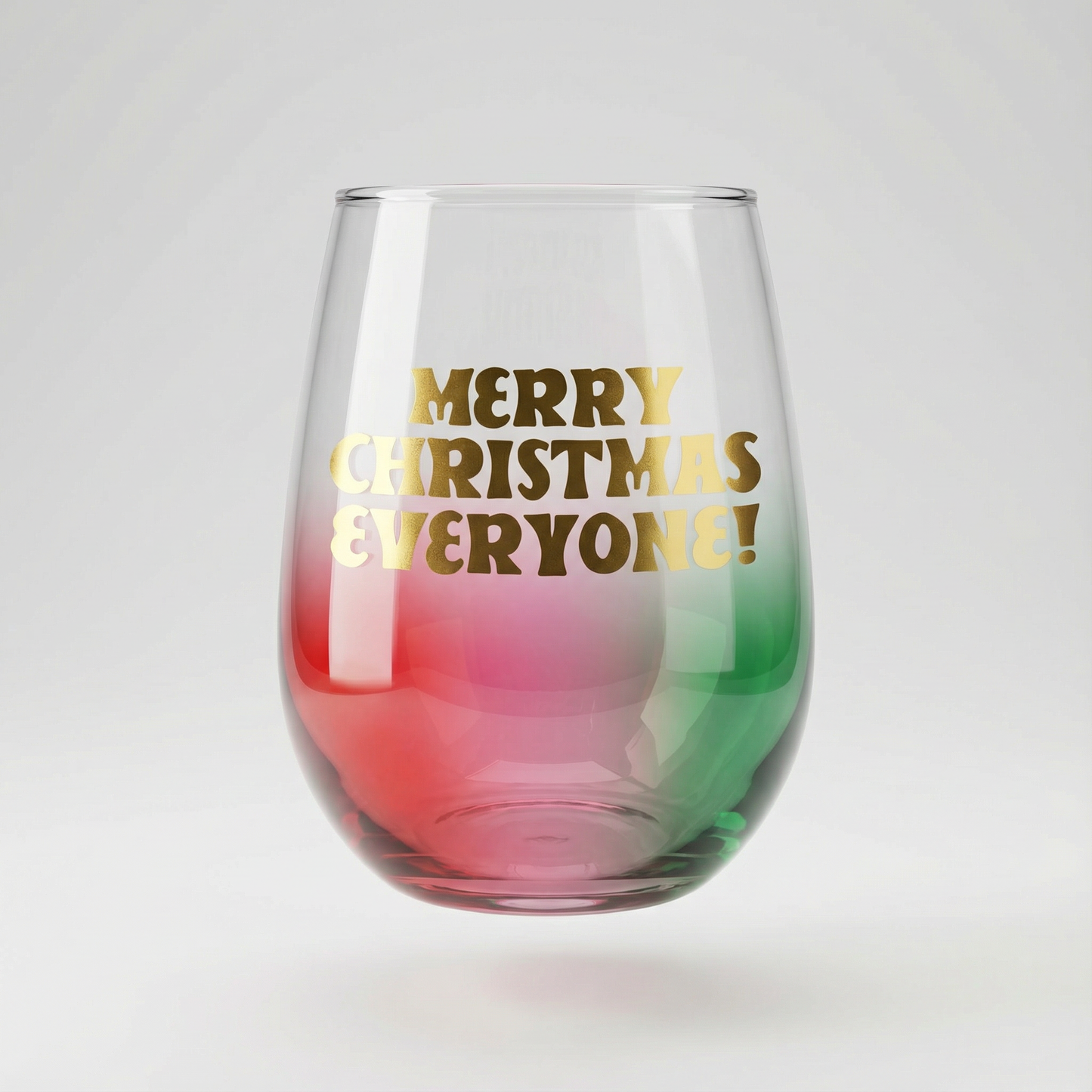 Merry Christmas Everyone Stemless Wine Glass in Multicolored Tinted Glass | Holiday Drinkware
